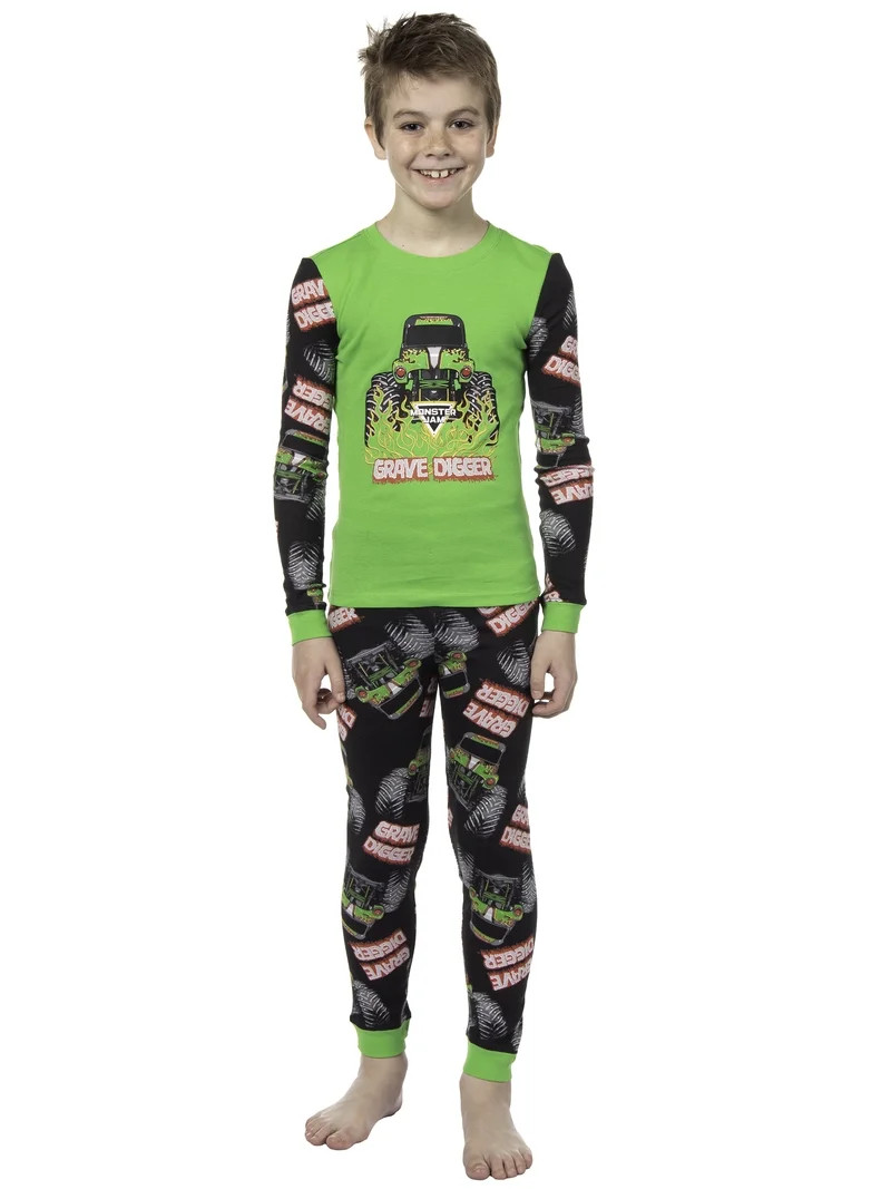 Monster Jam Boys' Truck Long Sleeve Grave Digger Tight Fit Sleep Pajama Set | Walmart (US)