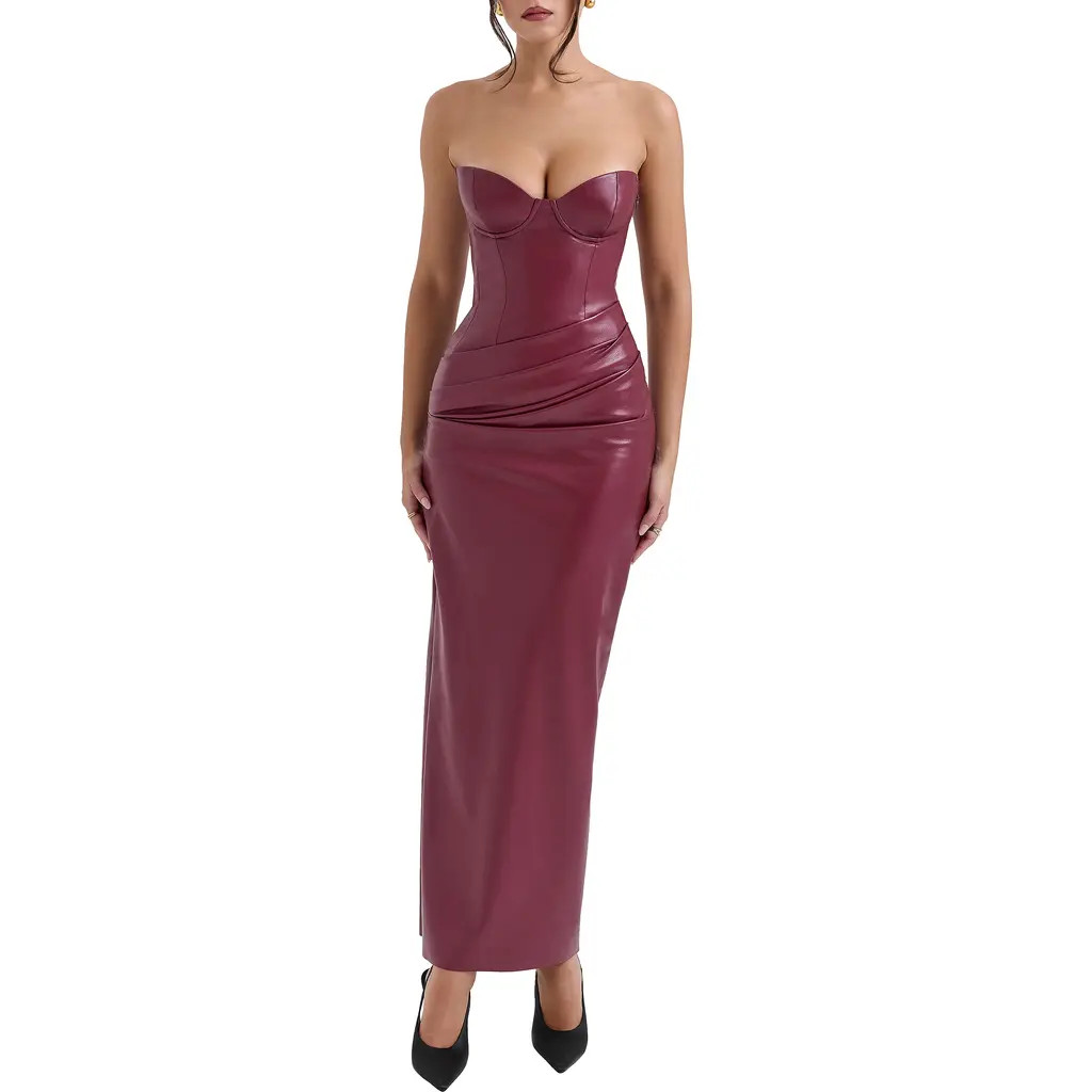 HOUSE OF CB Juliana Corset Faux Leather Gown in Cabernet at Nordstrom, Size X-Large D | Nordstrom