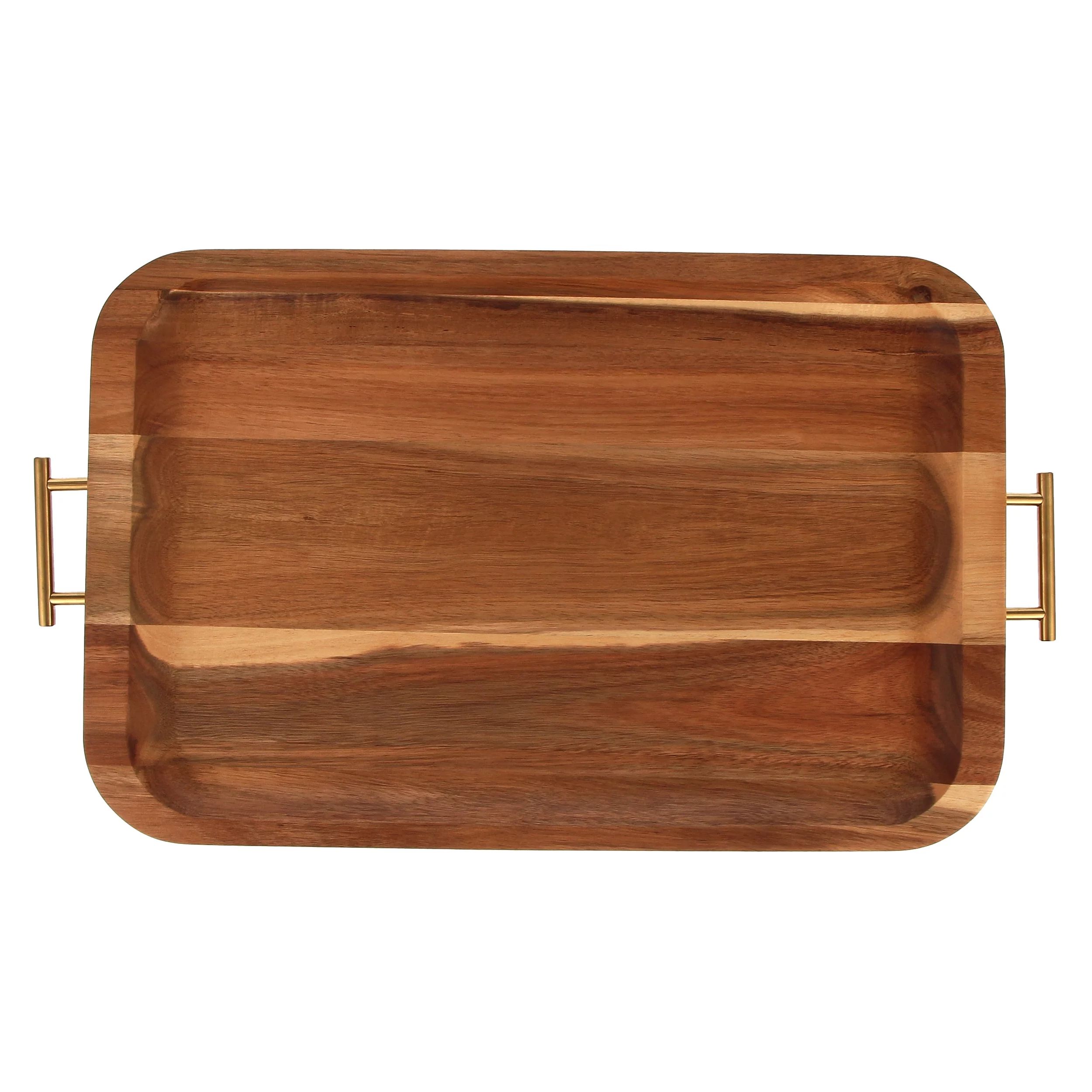 Better Homes & Gardens- Acacia Wood Rectangle Serving Tray with Gold Handles | Walmart (US)