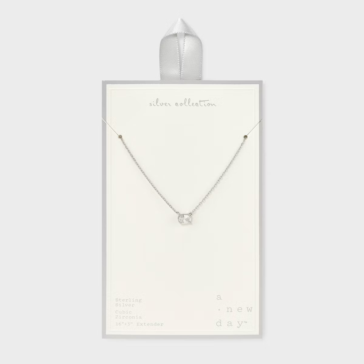 Sterling Silver Prong Set Oval Cubic Zirconia Necklace - A New Day™ Silver: Polished Cable Chai... | Target