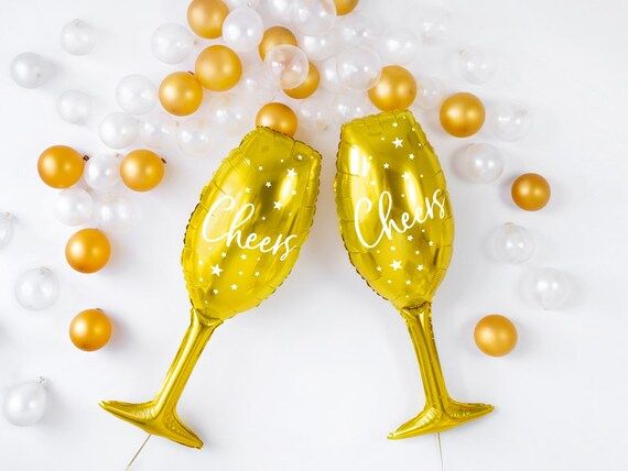 Gold Champagne Glass Foil Balloon, Champagne Glass Balloon, Party Balloons, Engagement Balloons, ... | Etsy (US)