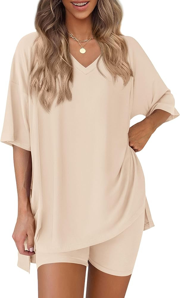 PRETTYGARDEN 2 Piece Sets for Women Summer 2026 Lounge Short Set Spring Matching Biker Shorts V N... | Amazon (US)