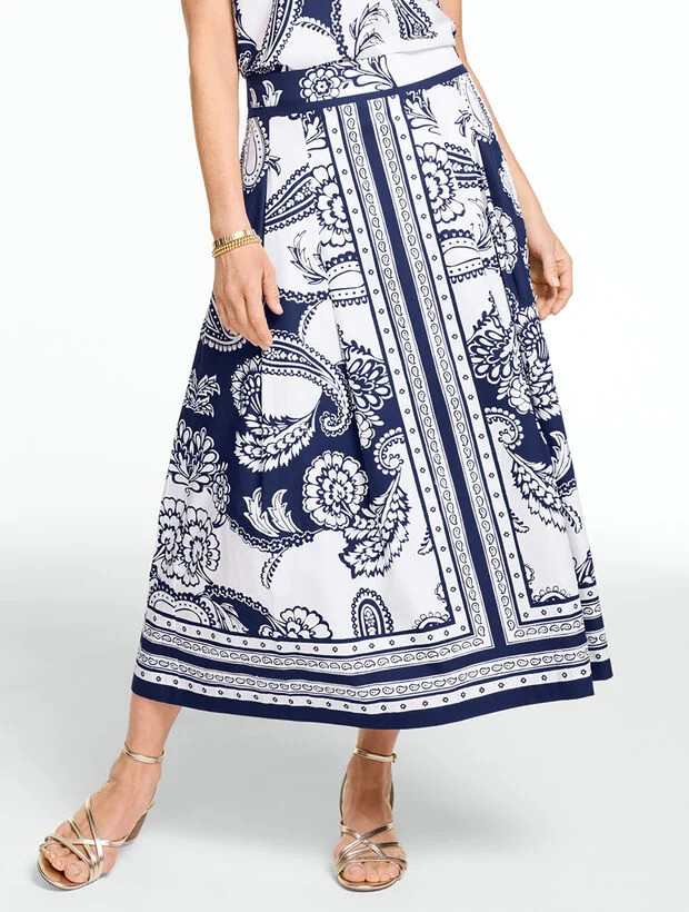 Poplin Pleated Midi Skirt - Twirling Paisley | Talbots
