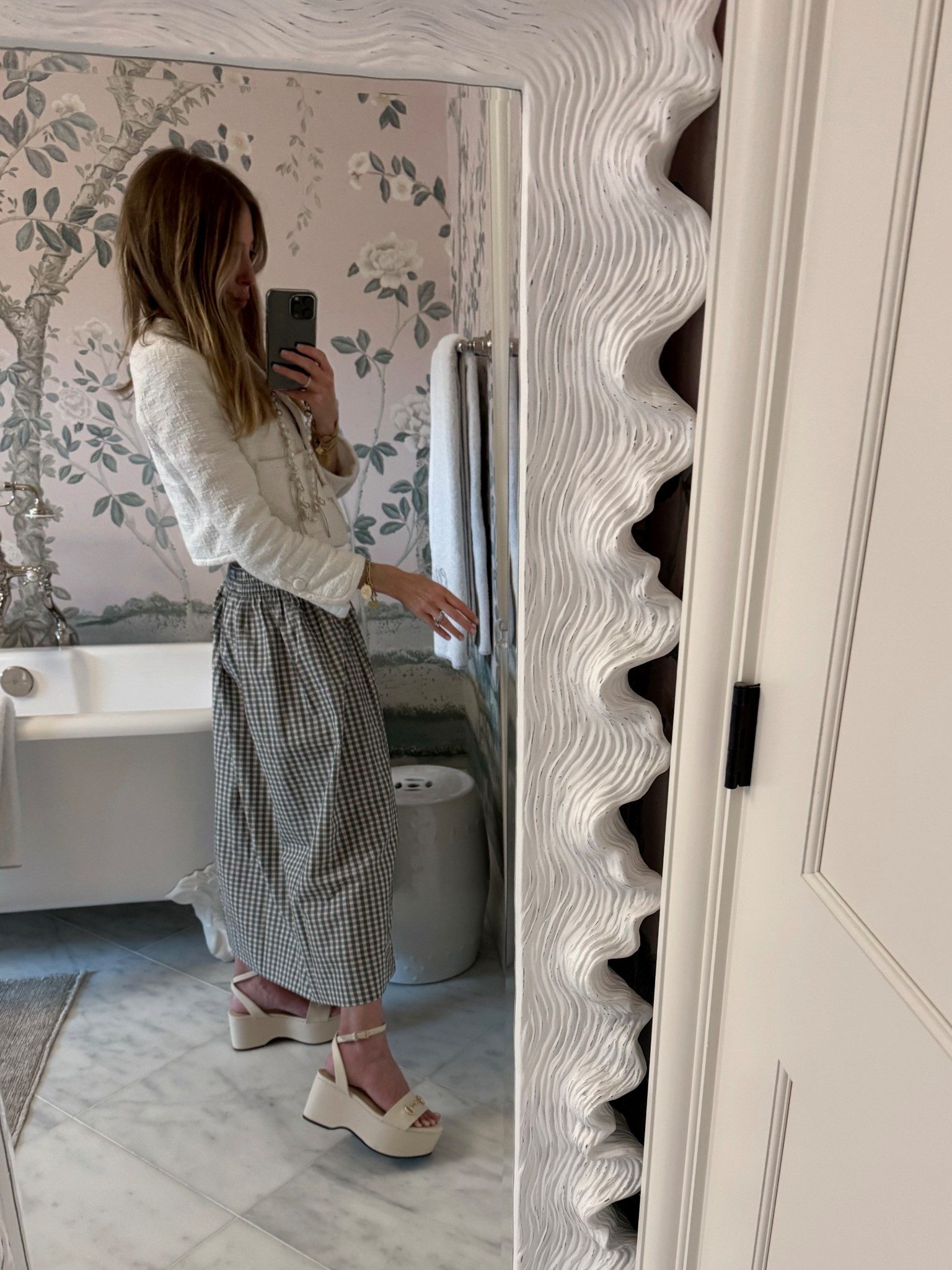 Under $30 for these lookalike flatforms! Got them in three colors. More comfortable than the $1100 originals (also have a pair of those). Styled with a skirt for the Savannah Bananas game this weekend. 