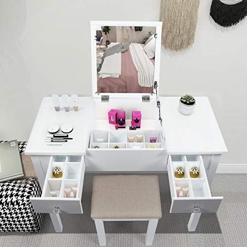 AODAILIHB Vanity Desk with Flip Top Mirror and Tool Set Dressing Table Makeup Desk Large Storage ... | Amazon (US)