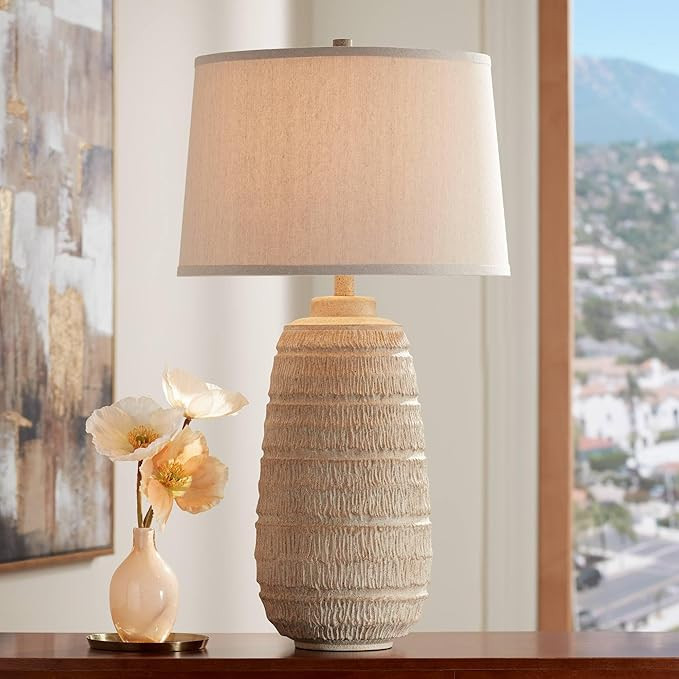 360 Lighting Maya 31" Tall Large Farmhouse Rustic Natural Cottage End Table Lamp Beige Faux Wood ... | Amazon (US)