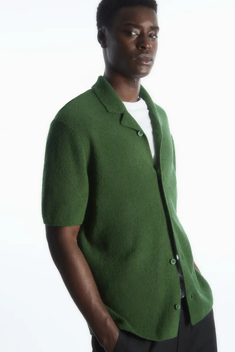 SHORT-SLEEVED BOUCLÉ-KNIT SHIRT - Dark green - Tops - COS | COS (US)