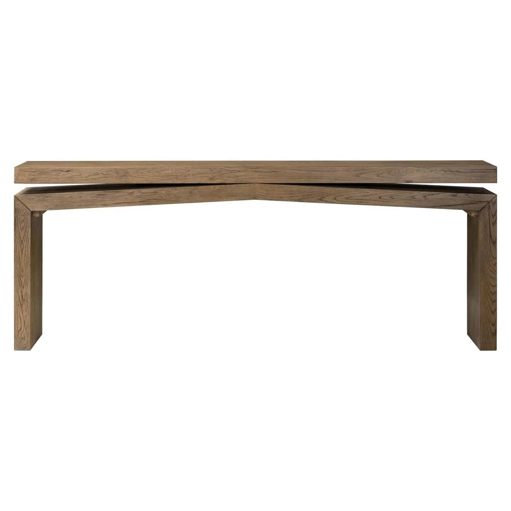 Rayan Rustic Lodge Grey Oak Wood Console Table | Kathy Kuo Home