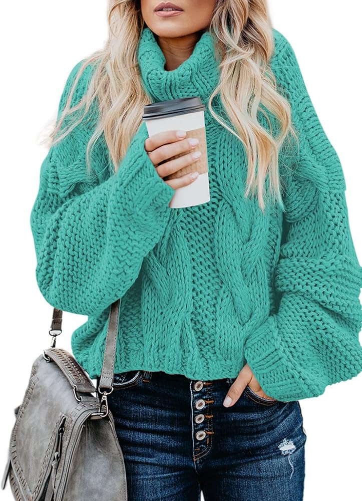 Dokotoo Womens 2025 Winter Fall Solid Turtleneck High Neck Balloon Long Sleeve Sweaters Pullover ... | Amazon (US)