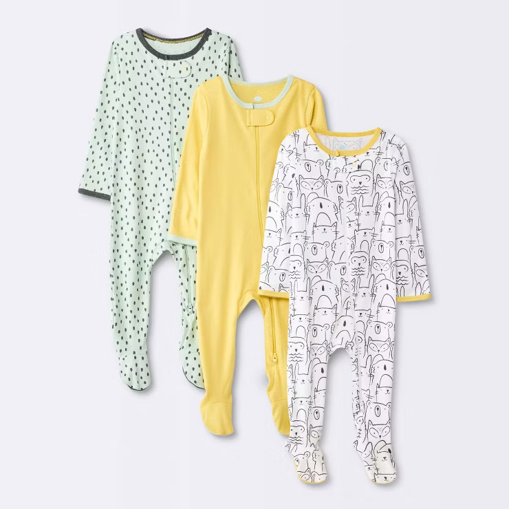 Baby 3pk Modern Hues Tight Fit Zip-Up Sleep N' Play - Cloud Island™ Yellow | Target