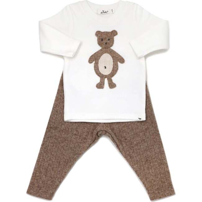 oh baby! | Ragdoll Bear Long Sleeve Cream T-Shirt Mixed Two Piece Set, Mushroom (Brown, Size 6-12M) | Maisonette | Maisonette