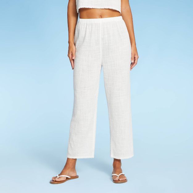 Juniors' Cropped Pom Pom Trim Cover Up Pants - Xhilaration™ Off-White | Target