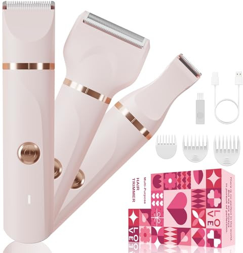 Bikini Trimmer for Women,3 in 1 Electric Shaver,IPX7 Waterproof Hair Trimmer Women USB Recharge (Pink) | Amazon (US)