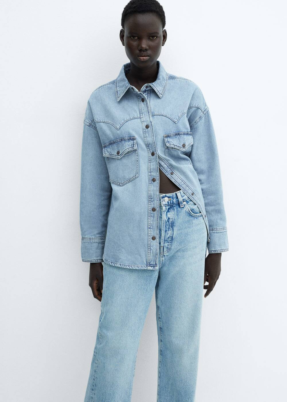 Chest-pocket denim shirt -  Women | Mango USA | MANGO (US)