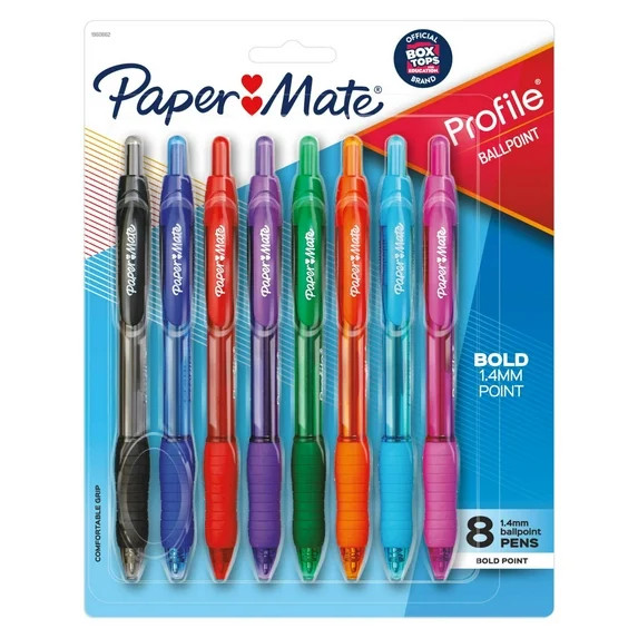 Paper Mate Profile Ballpoint Pen, Retractable, Bold 1.4 mm, Assorted Ink and Barrel Colors, 8/Pac... | Walmart (US)