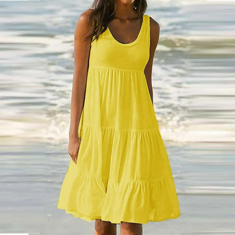 Lenago Women's Plus Size Summer Dresses Fashion Holiday Summer Solid Color Sleeveless Party Beach... | Walmart (US)