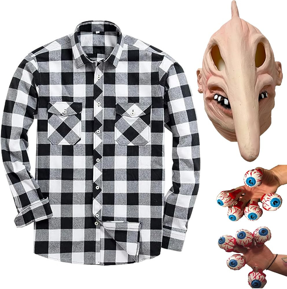 Adam Maitland Costume Men Beetle Juice Costume Adam Maitland Mask Plaid Shirts Eyeballs Halloween... | Amazon (US)