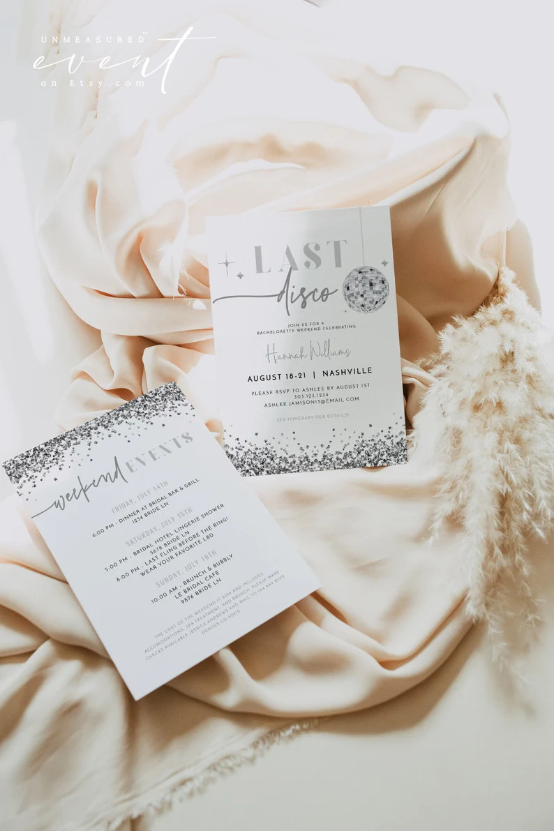 REGINA Last Disco Bachelorette Invite Template, Silver Glitter Bachelorette Invite, Silver Bachel... | Etsy (US)