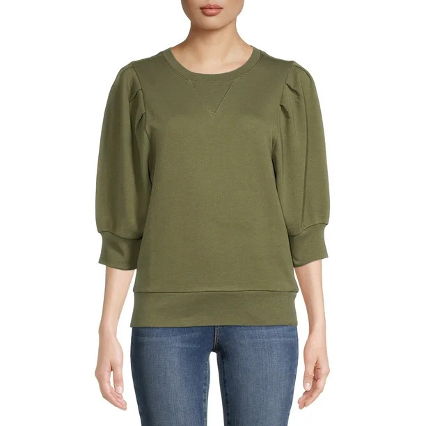 Time and Tru Women's Puff Sleeve Sweatshirt - Walmart.com | Walmart (US)