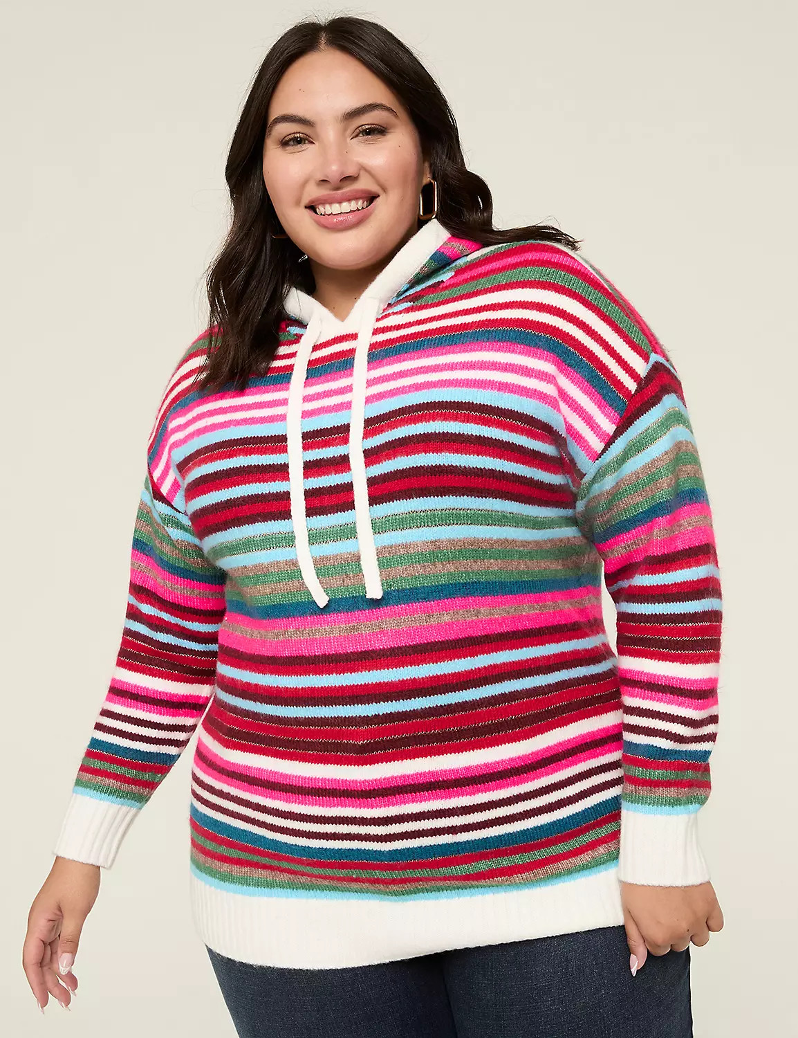 Lurex Shimmer Striped Sweater Hoodie | Lane Bryant (US)