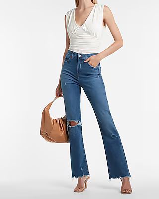 High Waisted Ripped Raw Hem 90s Bootcut Jeans | Express