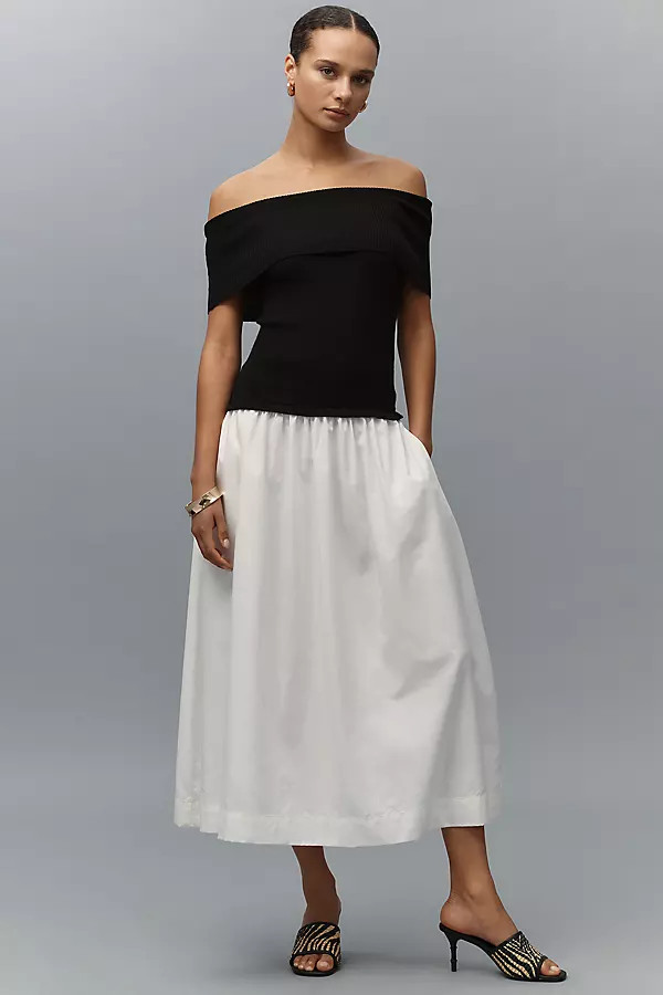 Central Park West Darcy Off-The-Shoulder Drop-Waist Twofer Midi Dress | Anthropologie (US)