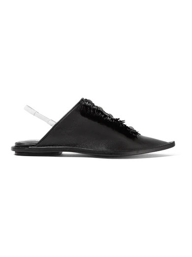 Verzierte Leder-Slippers mit Raffiabastdetails | NET-A-PORTER (UK & EU)