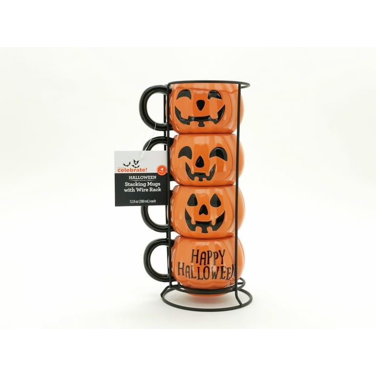 Way to Celebrate! Orange Pumpkin Mug Stack, 13 fl oz Stoneware - Walmart.com | Walmart (US)