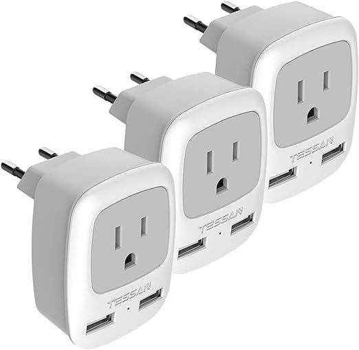 European Plug Adapter 3 Pack, TESSAN International Travel Power Adaptor 2 USB, Type C Outlet Adap... | Amazon (US)