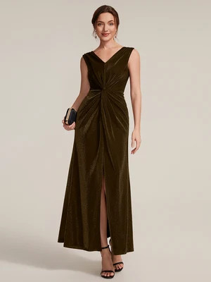Slit Lurex Mesh Sleeveless Evening Dress | Ever Pretty Garment Inc