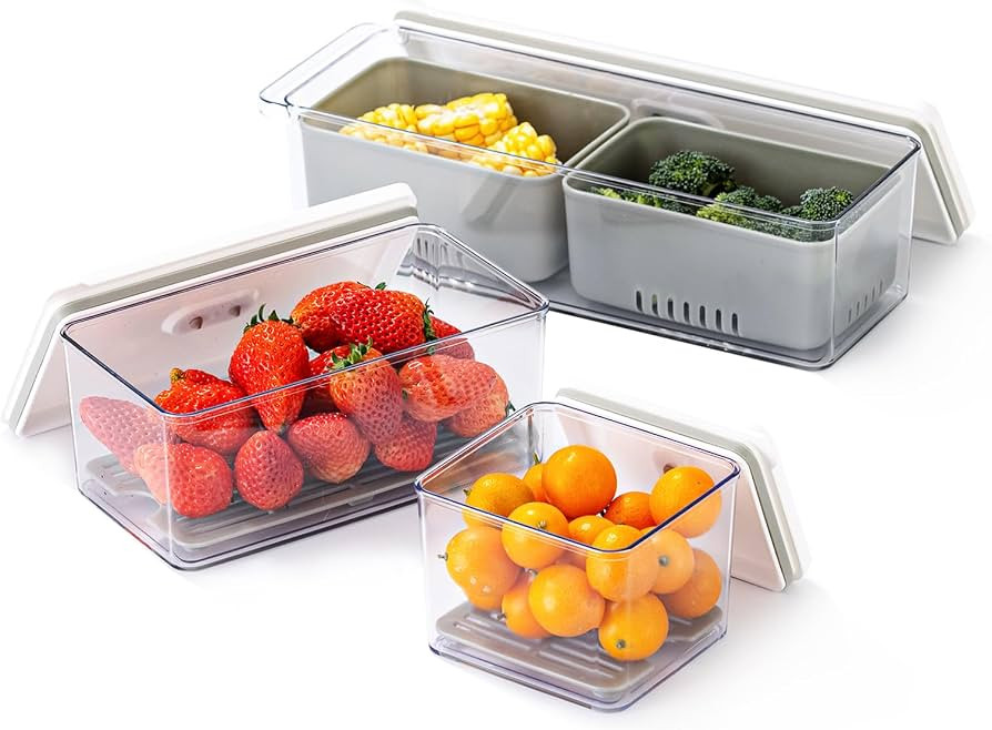 Lille Home The Stackable Produce Saver Set keeps fruits and vegetables fresh longer. With removab... | Amazon (US)