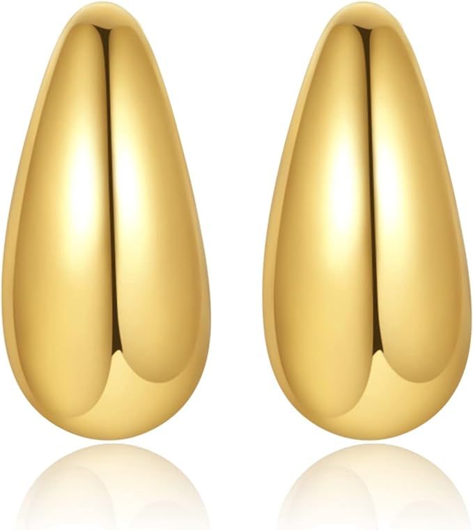 Chunky Gold Hoop Earrings for Women,Lightweight Waterdrop Earrings Hypoallergenic Hollow Thick Op... | Amazon (US)