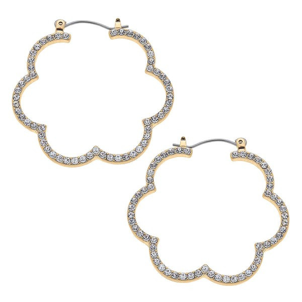 Astrid Pavé Scalloped Hoop Earrings in Worn Gold | CANVAS