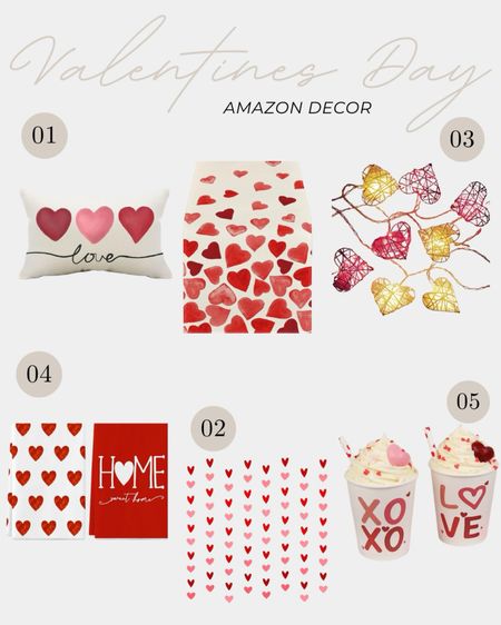 Valentine’s Day decor from Amazon. 

Throw pillow, table runner, string lights, heart decor 

#LTKhome #LTKfindsunder50 #LTKSeasonal