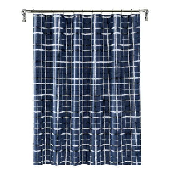 Mainstays Printed PEVA Nautical Navy Plaid Shower Curtain Set, 12 Metal Hooks 70"x72" | Walmart (US)