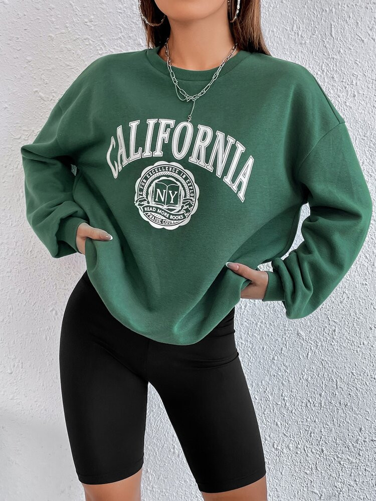 SHEIN EZwear Letter Graphic Sweatshirt & Biker Shorts | SHEIN