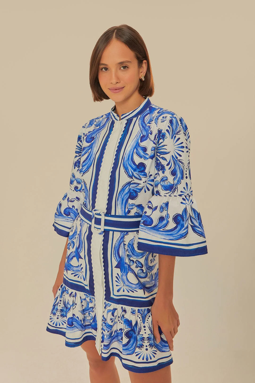 Off-White Garden Tiles Mini Dress | Farm Rio UK