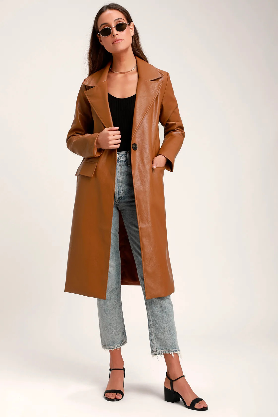 Adelene Camel Vegan Leather Trench Coat | Lulus