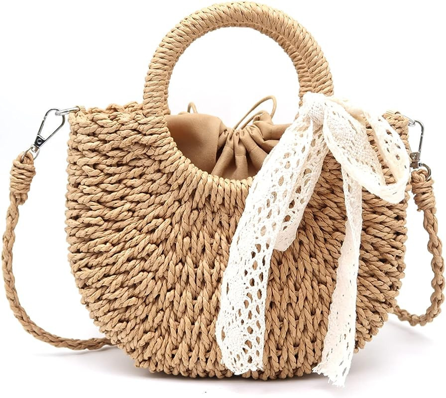 Crbeqabe Straw Beach Bag for Women Woven Straw Shoulder Bag Straw Bag Straw Rattan Tote Handbag P... | Amazon (US)