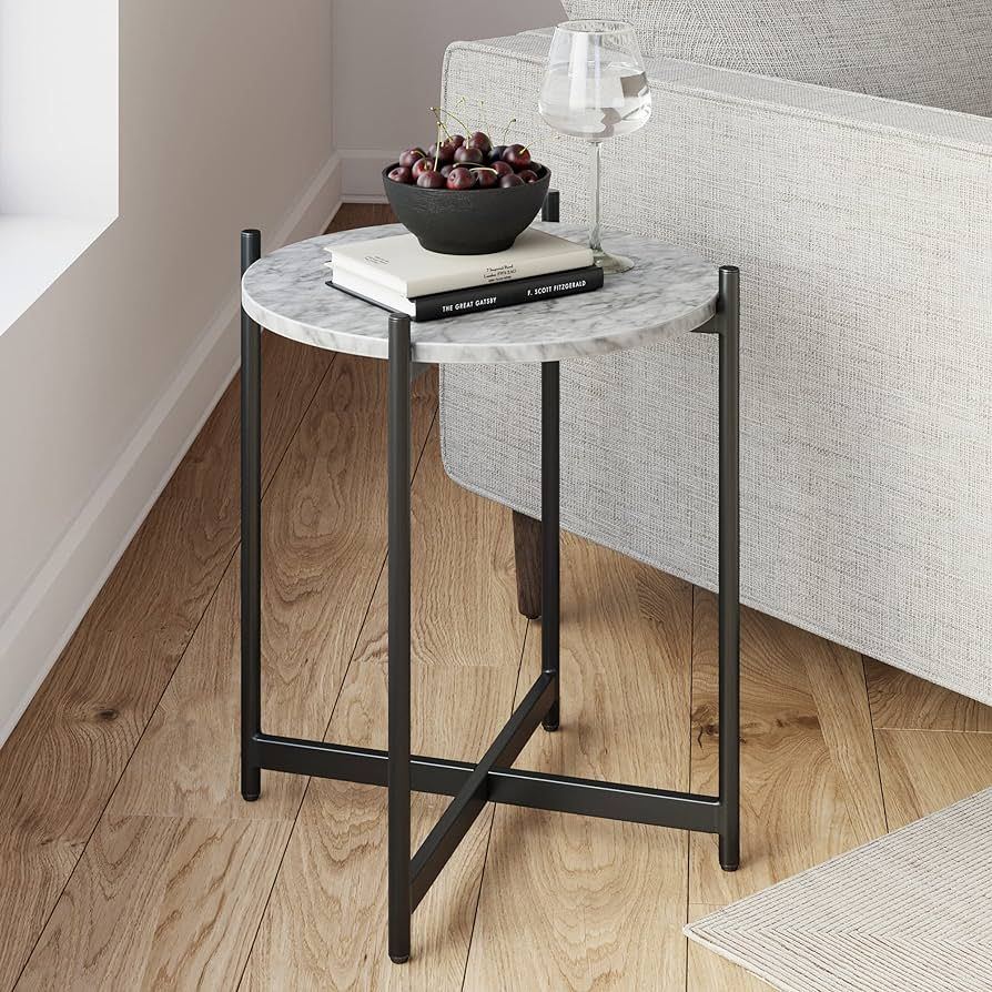 Nathan James Alexis Round Modern Accent, End Table with Metal Legs and Faux-Marble Tabletop for L... | Amazon (US)