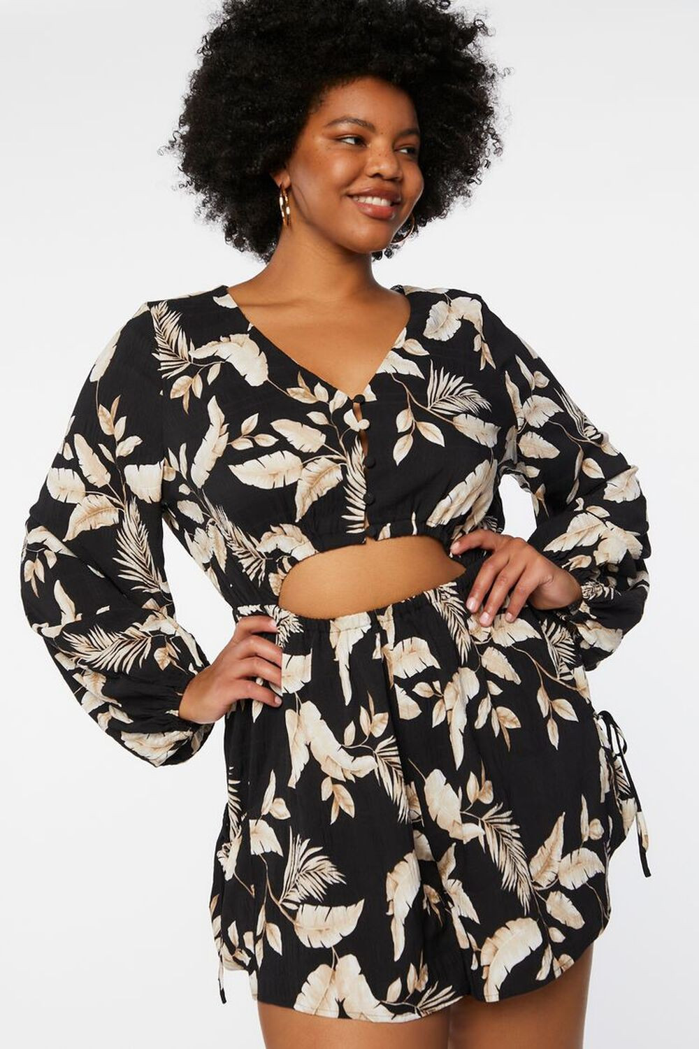 Plus Size Tropical Print Cutout Romper | Forever 21 (US)