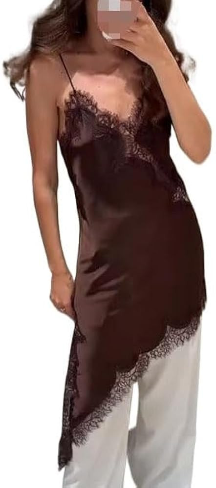 Women's V-Neck Sling Dress Sleeveless Patchwork Irregular Mini Dress Summer Chic Casual Holiday R... | Amazon (US)