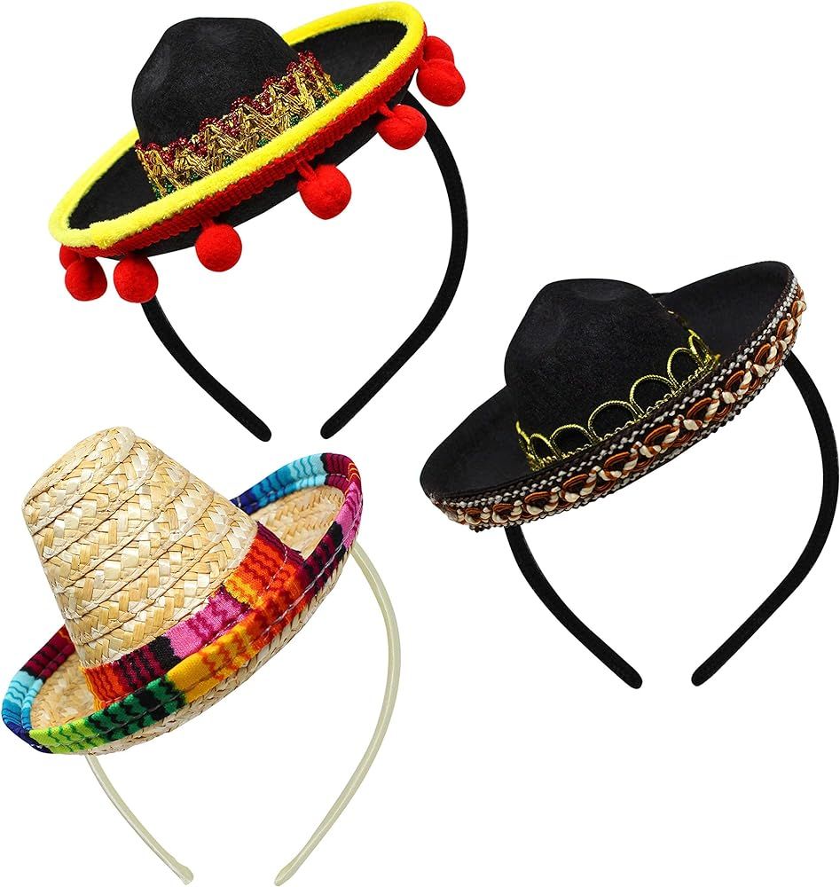 JOYIN 3 PCs Cinco De Mayo Fiesta Fabric and Straw Sombrero Headbands Party Costume for Fun Fiesta... | Amazon (US)