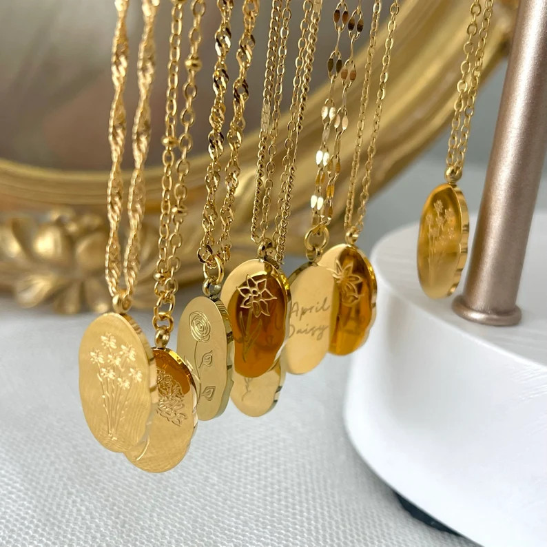 GOLD FILLED  Birthflower Necklace Floral Zodiac Necklace Flower Necklace Birth Month Pendant Wate... | Etsy (US)