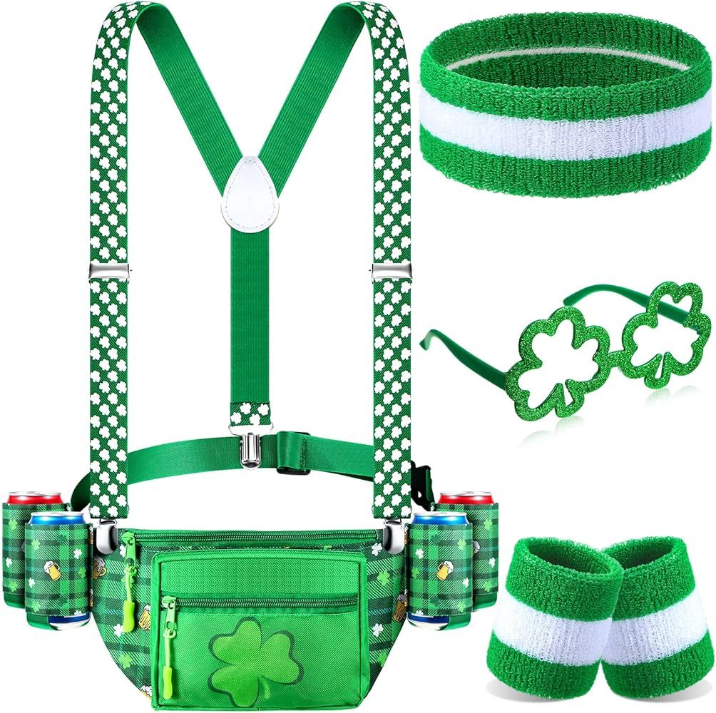 9 Pcs St. Patrick's Day Fanny Pack Beverage Beer Belt Set Shamrocks Belt Bag Fanny Pack with Susp... | Amazon (US)