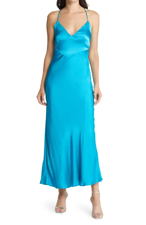 Bardot Madelyn Charmeuse Midi Slipdress in Marine at Nordstrom, Size 10 | Nordstrom