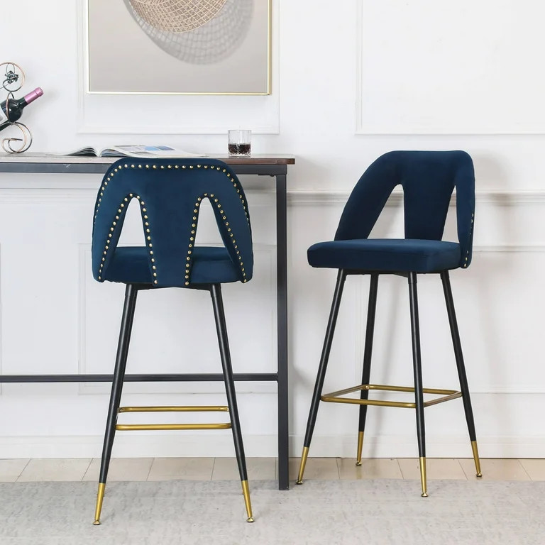 Contemporary Upholstered Barstool, Set of 2, Contemporary Velvet Bar Stools, 28" Connor Counter S... | Walmart (US)
