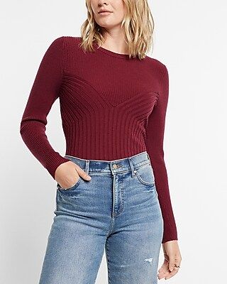 Ribbed Crew Neck Long Sleeve Sweater | Express
