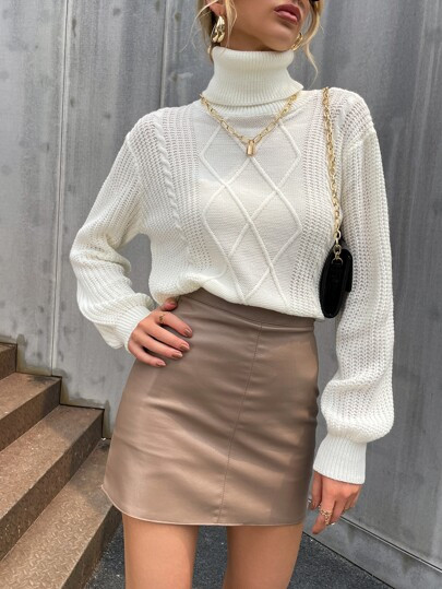 Turtleneck Cable Knit Sweater | SHEIN