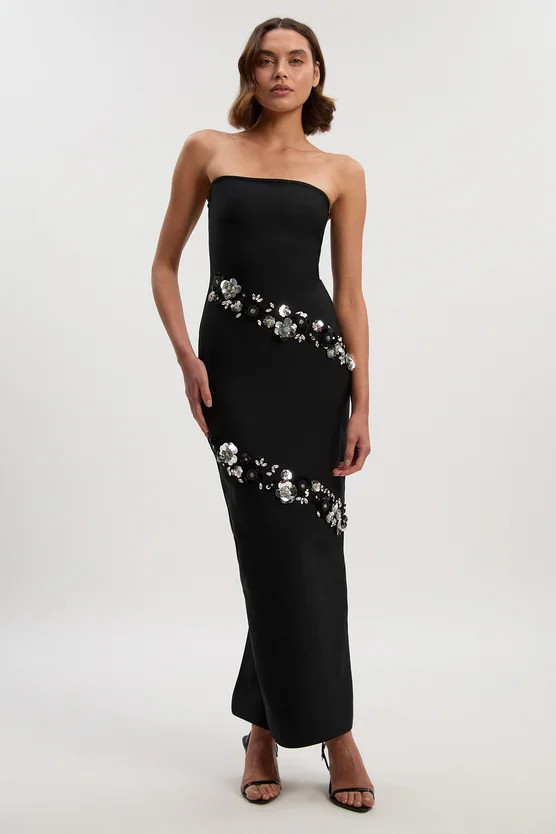 Petite Embellished Figure Form Bandeau Maxi Dress | Karen Millen US